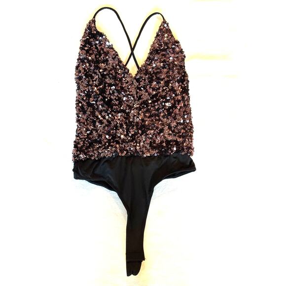 NWOT ASTR Spaghetti Strap Sequined Special Occasion Bodysuit Top Oneie Snap XS - Picture 4 of 9